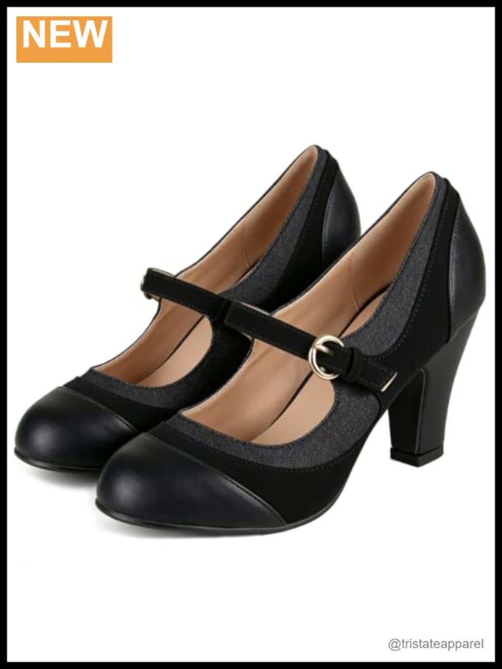 SHODENSE Women Kitten Heel Mary Jane Pumps Closed Round Toe Ankle Strap
